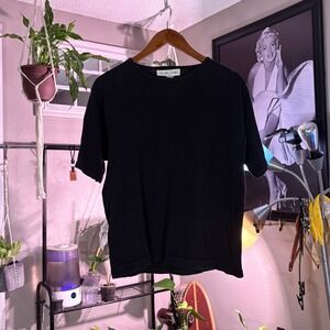 JAMES Black Solid Short Sleeve Crew Neck T Shirt Top Women's Casual Basic